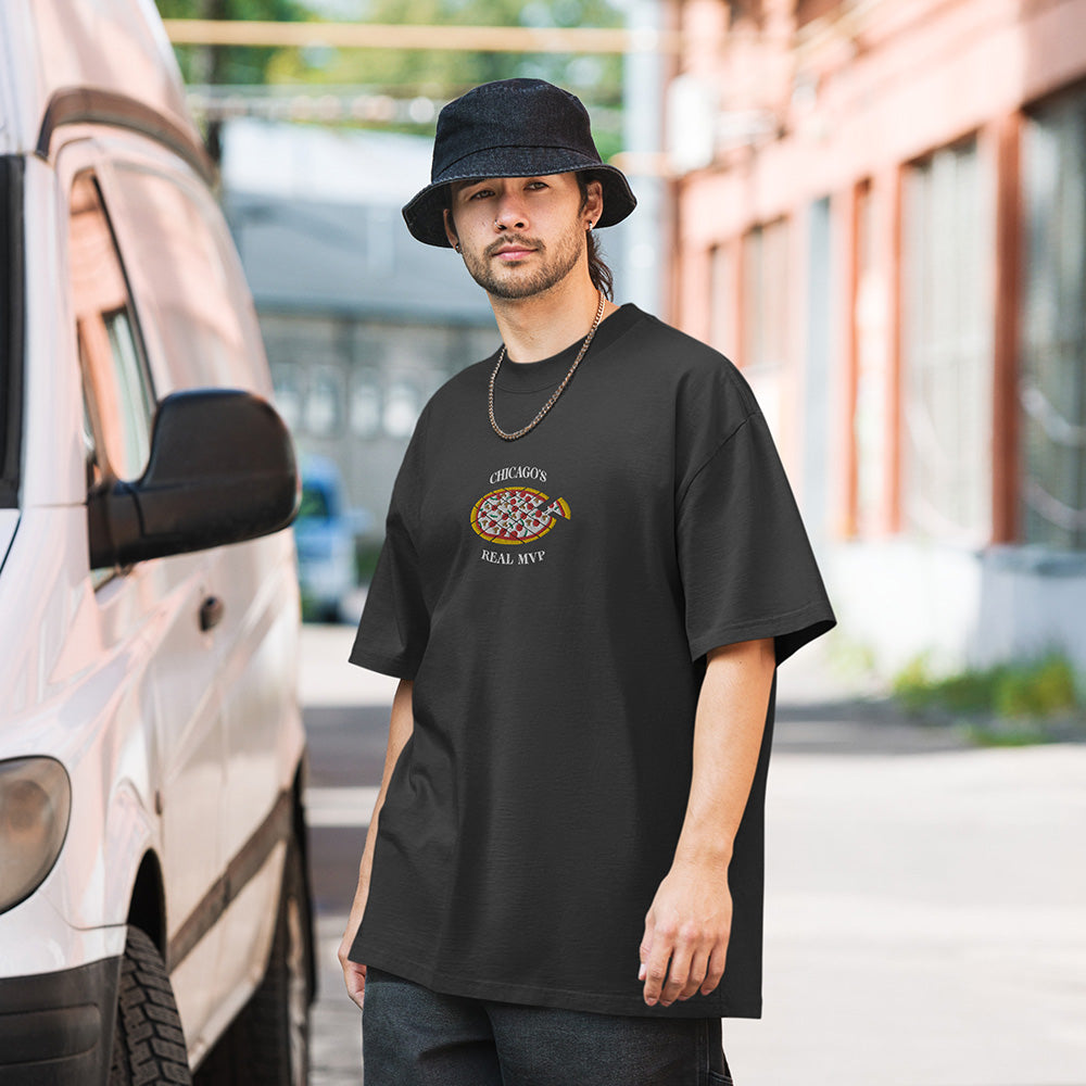 MVPizza - Embroidered Unisex Oversized Faded T-Shirt