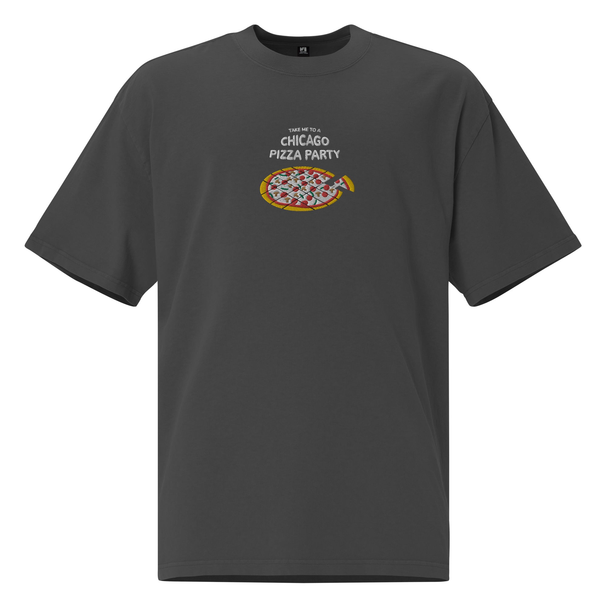 Chicago Tavern Pizza Party - Unisex Embroidered Oversized Faded T-shirt
