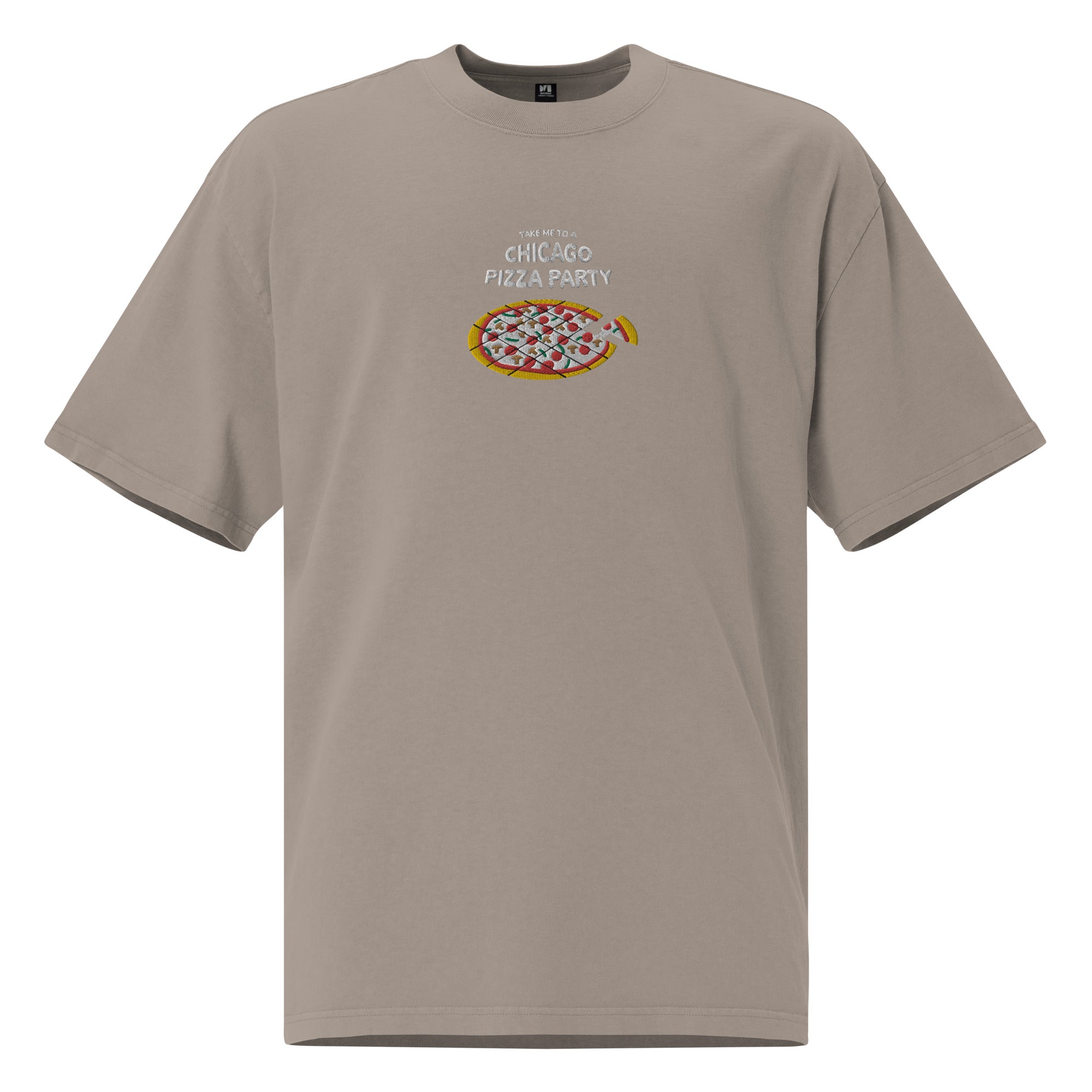 Chicago Tavern Pizza Party - Unisex Embroidered Oversized Faded T-shirt
